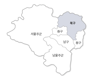 울산광역시 지도에서 북구 영역 체크